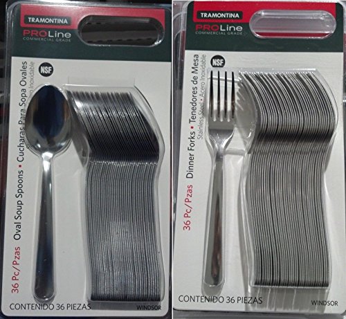 Tramontina Pro Line 72-Piece Dinnerware Set: 36 Forks + 36 Oval Soup Spoons