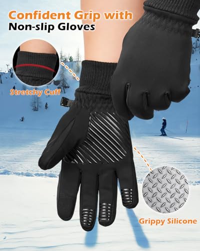 Waterproof Winter Gloves with Touchscreen Fingers - Black, X-Small