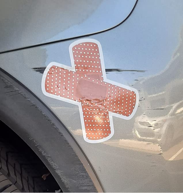 Funny Band Aid Car Dent Vinyl Decal - Waterproof Sticker - 5 Inch