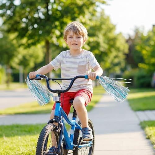 Blue Kids Bike Streamers - Pom Pom Tassels for Scooters & Bicycles