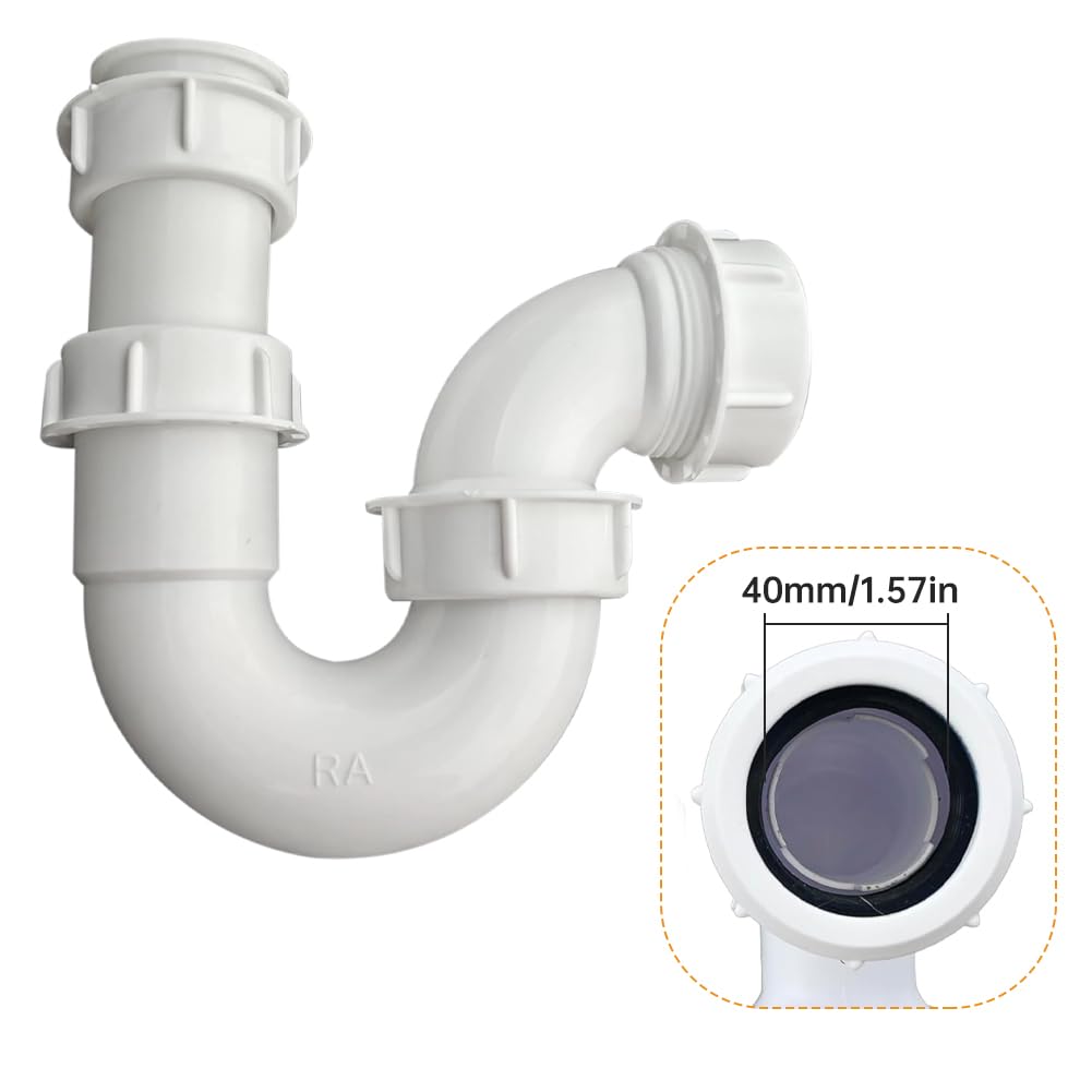 DIA 40MM Sink Drain Pipe Swivel P Trap with 75mm Water Seal for Bathroom & Kitchen - Easy Install Kitchen Sink Plumbing Kit