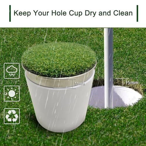 Golf Hole Cup Covers 2 Pack for Putting Green Protection Stainless Steel & Lawn Design