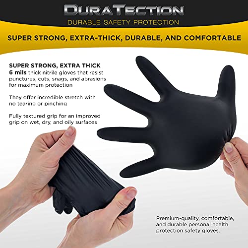 Dura-Gold Heavy Duty Black Nitrile Disposable Gloves, 6 Mil - Latex Free, Powder Free, Textured Grip