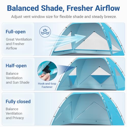 Portable Beach Tent Sun Shelter for 3-4 Person - Sky Blue