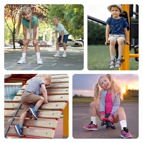 Toddler Crew Socks - 20 Pairs for Ages 4-7, Black/White/Gray