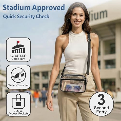 Small Clear Stadium Bag with Web Strap - Packism Crossbody Purse for Events (Black Variant)