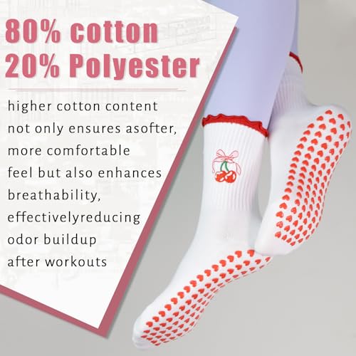 Non-Slip Pilates Socks with Ruffle - Women's Yoga Grip Socks - Red