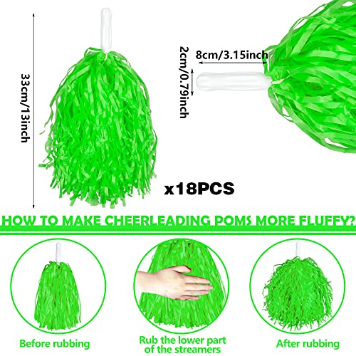 18-Piece Green Cheerleading Pom Poms with Baton Handles