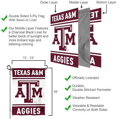 Texas A&M Aggies Garden Flag — 13x18 in Double-Sided Polyester