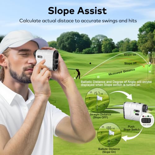 MOESAPU White Golf Rangefinder with Slope, 1200 Yards, Flag Lock, Speed