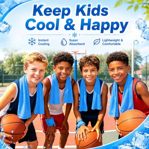 BobbleT Kids PVA Cooling Towels 4 Pack – Blue, Instant Neck & Face Towels