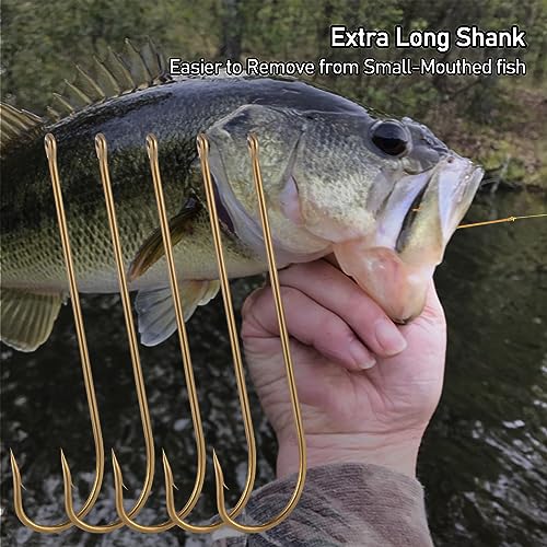 Dr.Fish 6/0 Extra Long Shank Bronze Fishing Hooks 100 Pack for Bass Walleye Panfish