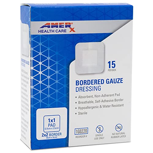2" x 2" Bordered Gauze Dressing - Adhesive, Water Resistant - 15 Pads
