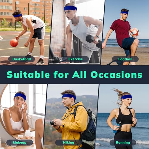Moisture-Wicking Sports Headbands - Terry Cloth, 3 Blue