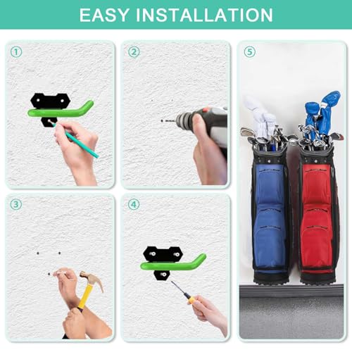 FEYRUN Wall Mounted Golf Bag Hook Black – Dual Bag Holder