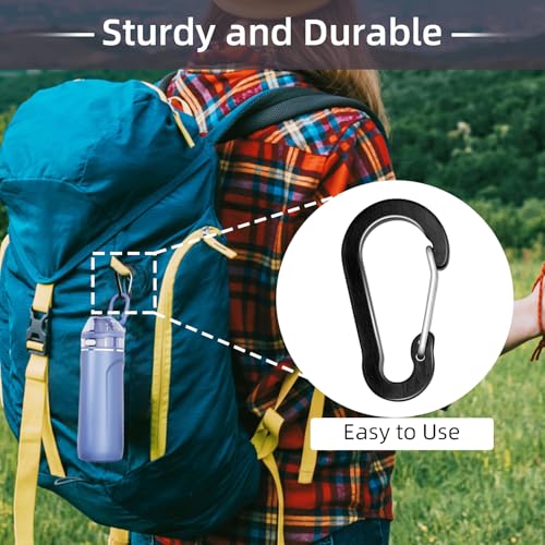 2-Inch Aluminum Carabiner Clips - 10-Piece Set - Small Black Keychain Hooks