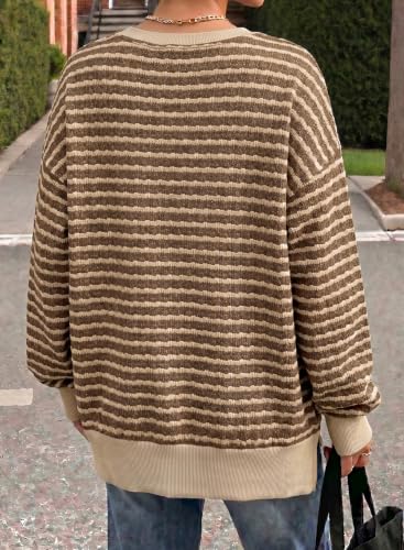 Dokotoo Women's Striped Side Slit Sweatshirt - Brown, Large, Fall 2026