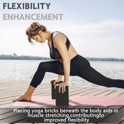 Yoga Blocks - 9"x6"x3" Black Foam, Non-Slip, Lightweight, Supportive