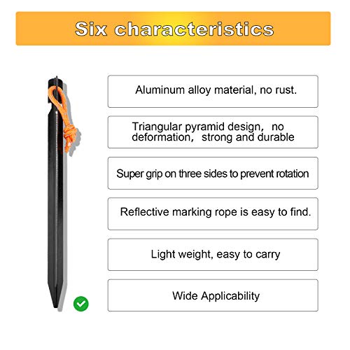 Heavy Duty Aluminum Tent Stakes - 10 Pack with Reflective Drawstring
