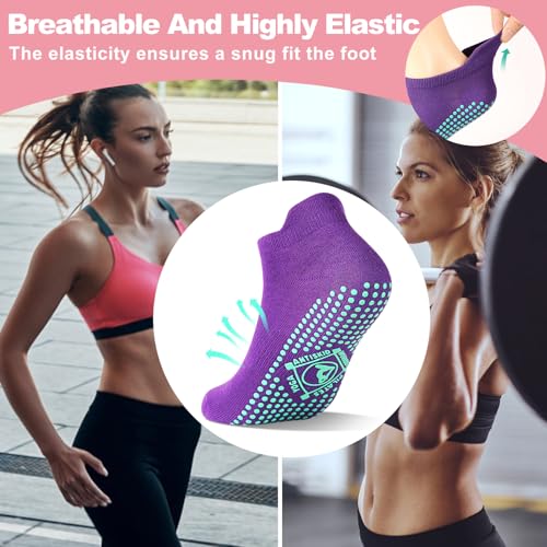 Non-Slip Grip Socks for Women - 4 Pack Yoga Barre Ballet
