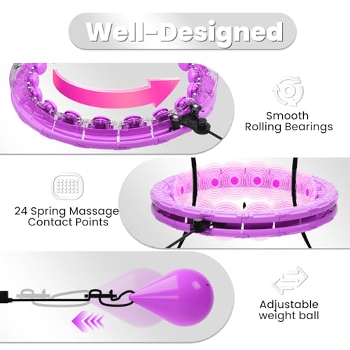 Adjustable Fitness Hoop for Beginners - Purple, 28 Links, 30-60in Waist