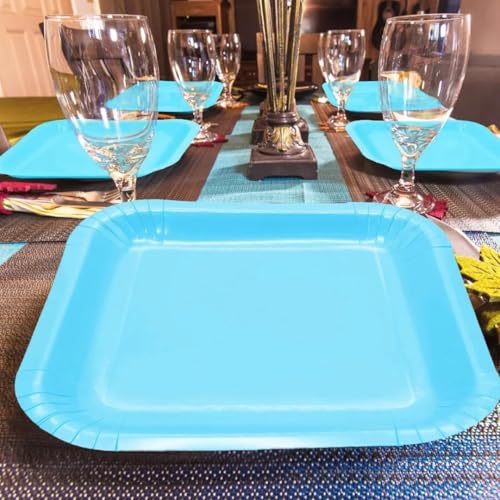 Powder Blue Square Dessert Plates - 7" - Pack of 16