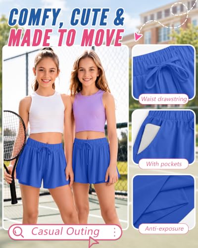 Girls Flowy Athletic Shorts - Royal Blue, 11-12 Years