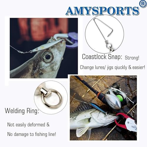 AMYSPORTS High Strength Fishing Snap Swivels - Stainless Steel Ball