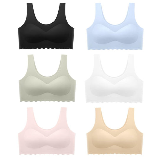 Demifill Teen Girls Seamless Bra No Show Tagless Sports Bra Training with Removable Padding Bras for Teens Pack of 6 Size 12-14 Years Mixed Color