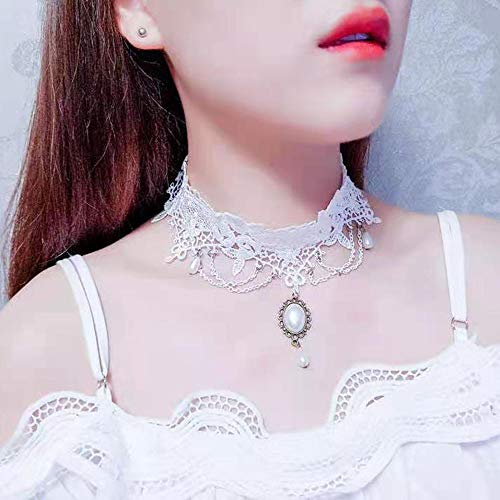 Romantic White Lace Pearl Pendant Necklace with Tassels - Bridal Jewelry
