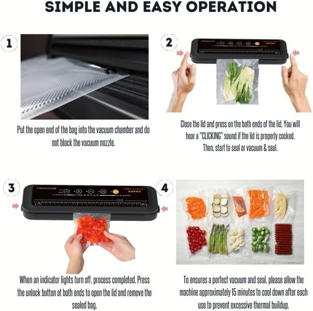 MEGAWISE Vacuum Sealer Machine - 2025 Model with Starter Kit, Dry & Moist Modes, Compact Design & 10 Bags