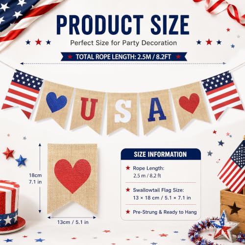 Burlap 4th of July Banner Bunting - Patriotic Decorations
