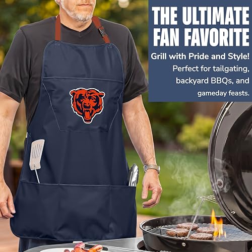 Chicago Bears Cooking Apron - Navy Blue, Adjustable with Pockets