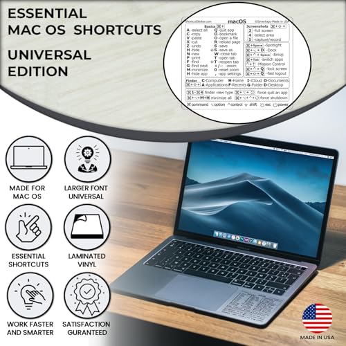 Mac OS Keyboard Shortcut Sticker - Laminated Vinyl Reference Guide - Clear