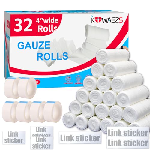 32 Pack Premium Quality Gauze Rolls - 4" x 4.1 Yards, Latex-Free