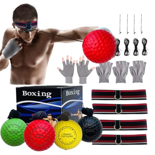 Boxing Reaction Ball Headband Set - 4 Training Balls & Gloves