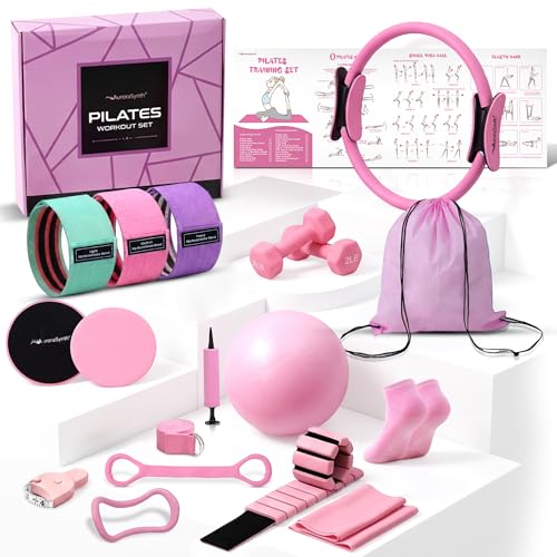 Complete 13-Piece Home Pilates Kit - Pink Essentials Set