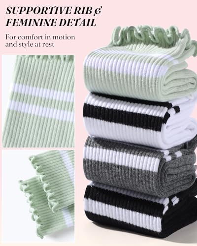 Non-Slip Pilates Socks for Women - 4 Pack in Black, Gray, White, Green