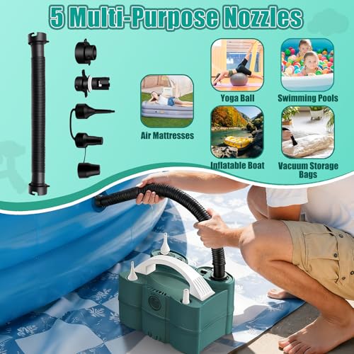 PCFING Portable Electric Balloon Pump 3-in-1 Green Dual Nozzle