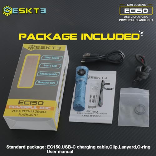 EC150 USB-C Rechargeable Pocket Flashlight - 1350 Lumen High-CRI EDC Torch (Orange)