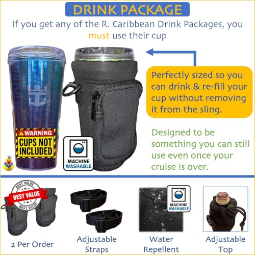Kaizen Kreations Black Cruise Cup Sling 2-Pack - Travel Drink Holder Essentials