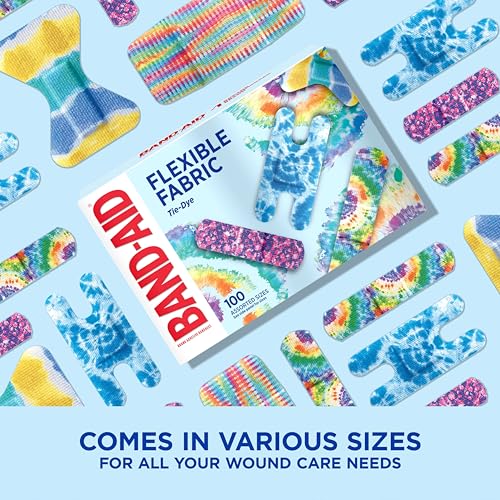 Tie-Dye Adhesive Bandages - 100 Count Flexible Fabric Wound Care