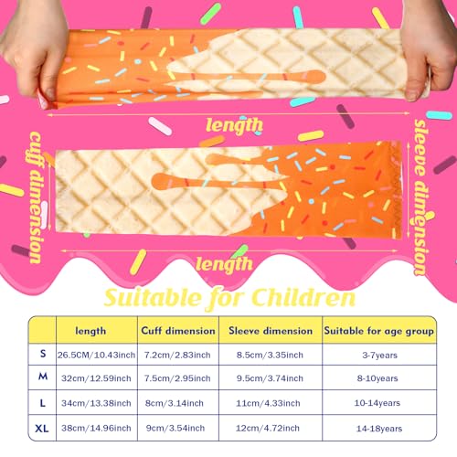 Kids Arm Sleeves 12 Pairs - Soft Colors for Ages 8-10 - Ice Cream Design