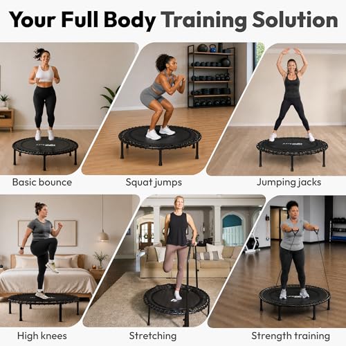 Mini Rebounder Trampoline for Adults - 40 Inch Black with Bar