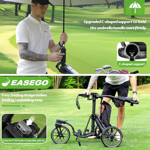 Golf Push Cart with 360° Swivel Front Wheels - Gray
