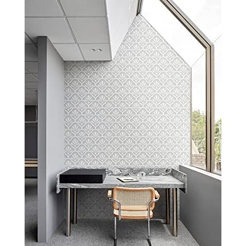 Guvana 17.32" X118" Gray and White Peel and Stick Wallpaper Geometric Contact Paper Modern Self Adhesive Wallpaper Removable Contact Paper for Bedroom Accent Wall Covering Vinyl Roll