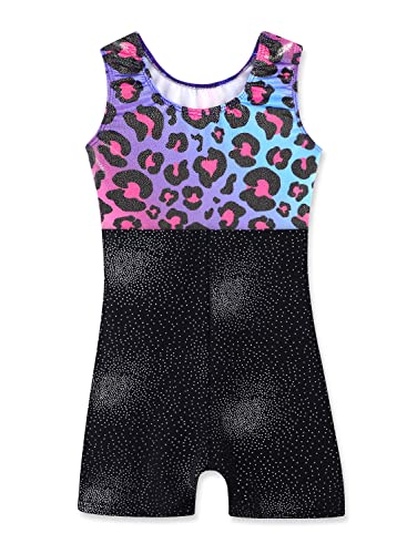 Girls Sparkle Gymnastics Biketard - Snowflake Mermaid - Leopard, 5-6 Years