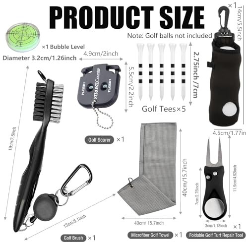 11-Piece Golf Accessories Kit with Bag, Tees & Brush - Black