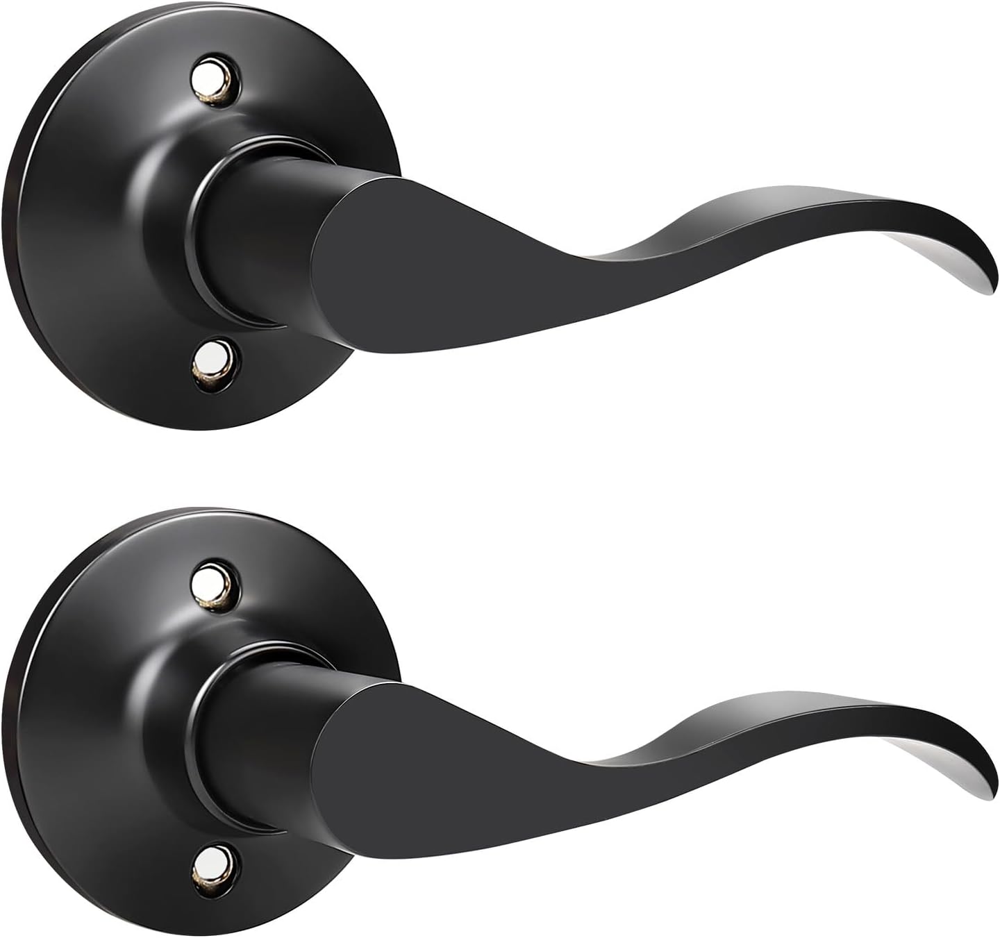 Black Privacy Door Levers - 6 Pack Keyless Modern Wave Handles for Bedrooms