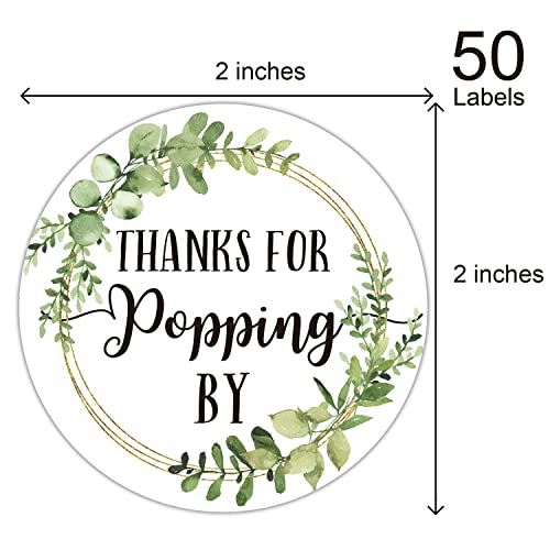 Thanks for Popping By Stickers - 2-Inch Greenery Favor Labels, 50-Pack
